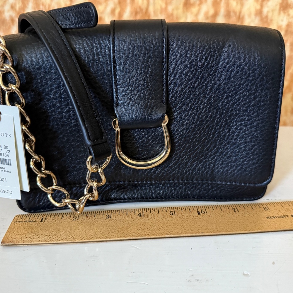 Black Leather Crossbody With Golden Chain Hardware